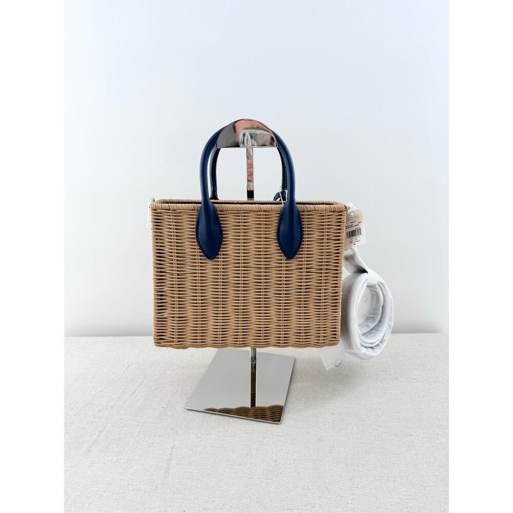NWT Michael Kors Mirella Wicker Small Crossbody Shopper Tote Bag Beige Navy - Picture 6 of 11